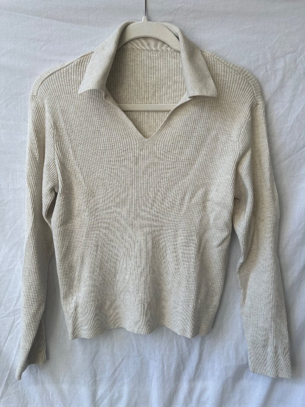 UNIQLO Washable Knit Ribbed Polo Sweater Size XS Natural